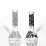 Glow In The Dark Ghost Skull Print Beaker Glass Water Pipe - Bongsbong