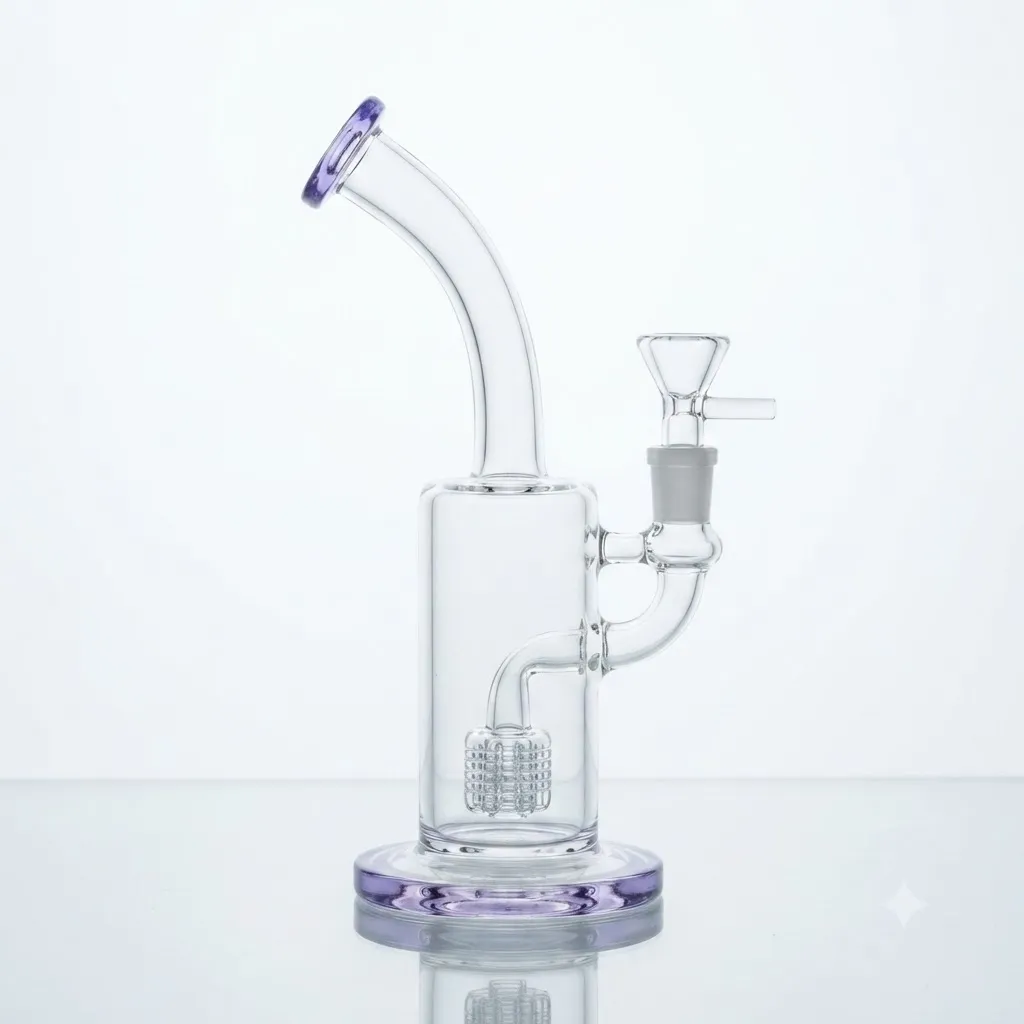 Purple Accent Matrix Perc Bent Neck Mini Glass Rig - Bongsbong